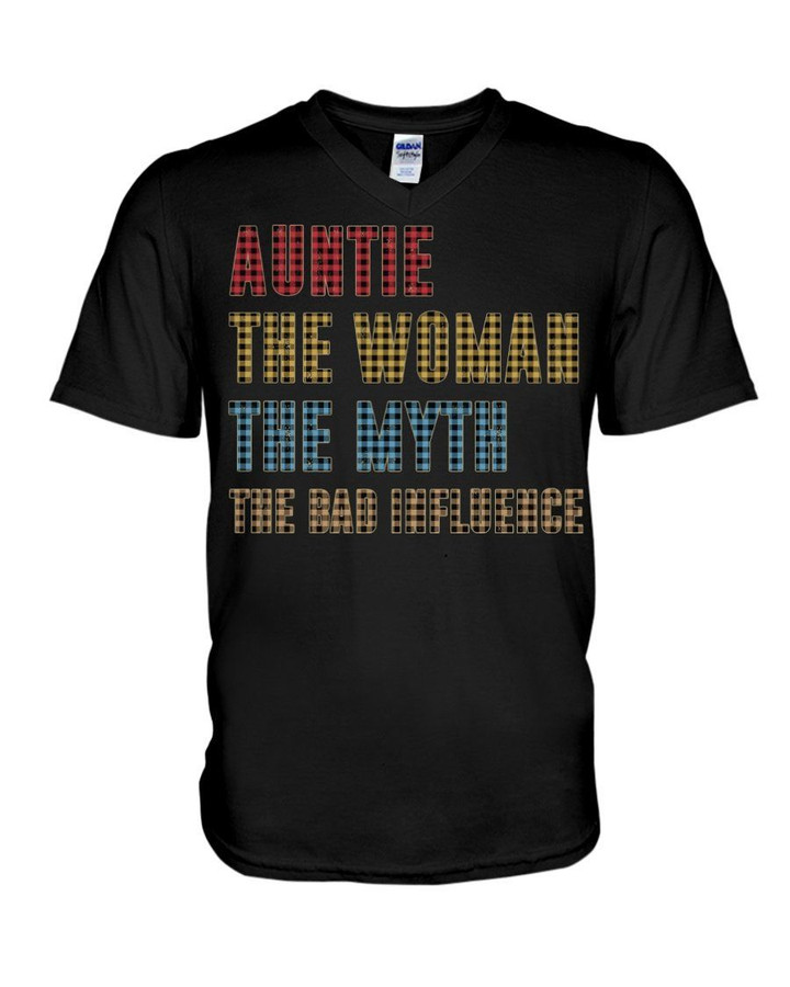 Auntie The Woman The Myth The Bad Influence Gift For Family Guys V-Neck