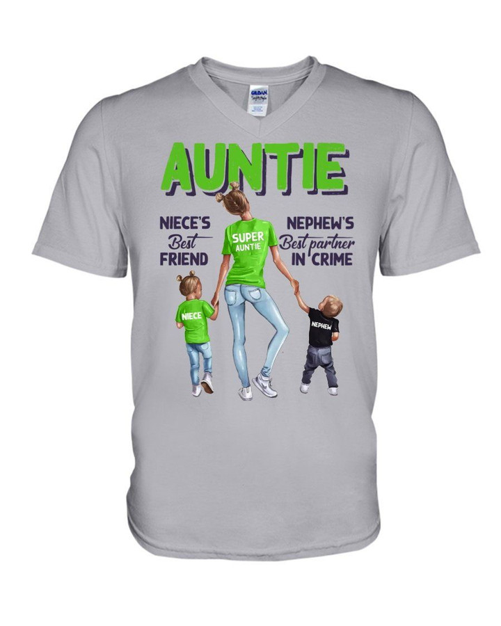 Green How Important Of Auntie For Niece And Nephew Family Gift Guys V-Neck