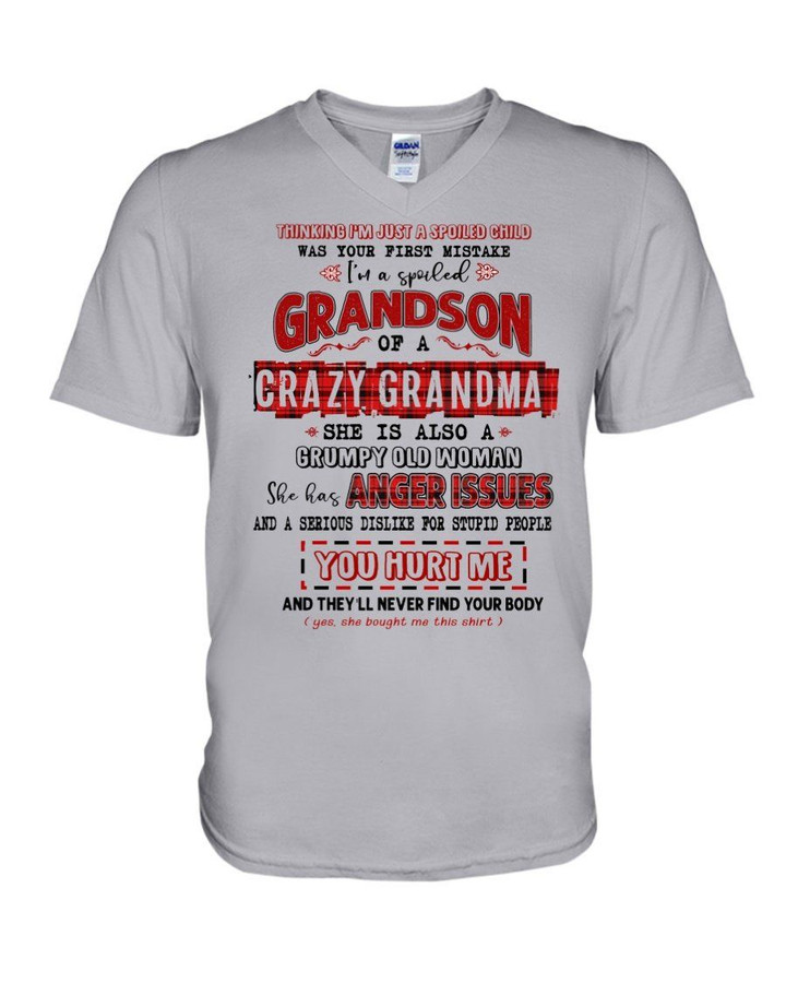 Gift For Grandson I'm A Spoiled Grandson Of A Crazy Grandma Guys V-Neck