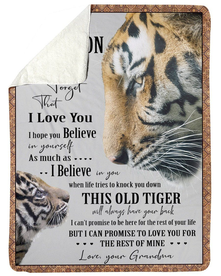 This Old Tiger Will Always Have Your Back For Grandson Sherpa Blanket