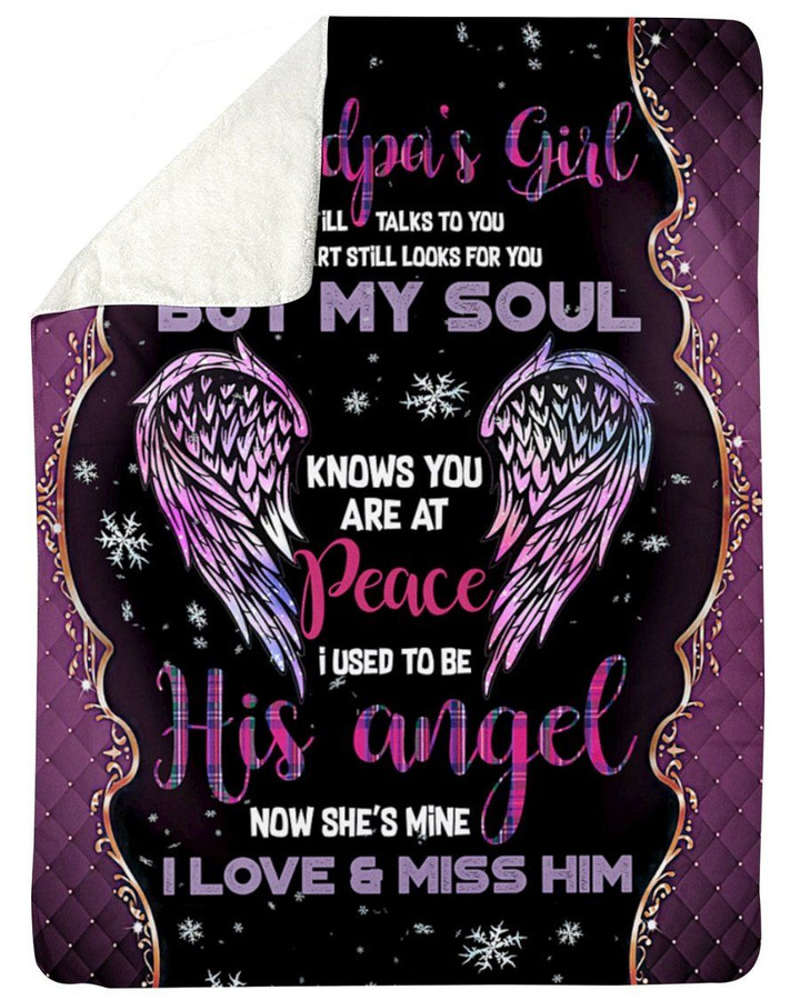 Gift For Angel Grandpa Light Purple Wing My Mind Still Talks To You Sherpa Blanket