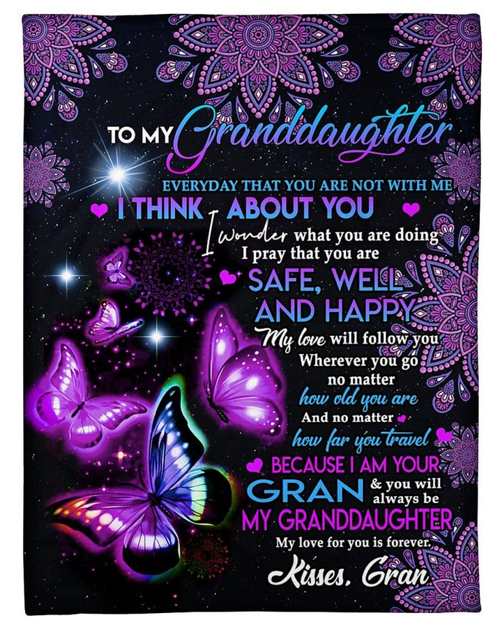 Because I Am Your Gran Purple Mandala Design Sherpa Fleece Blanket Gift For Granddaughter Sherpa Fleece Blanket