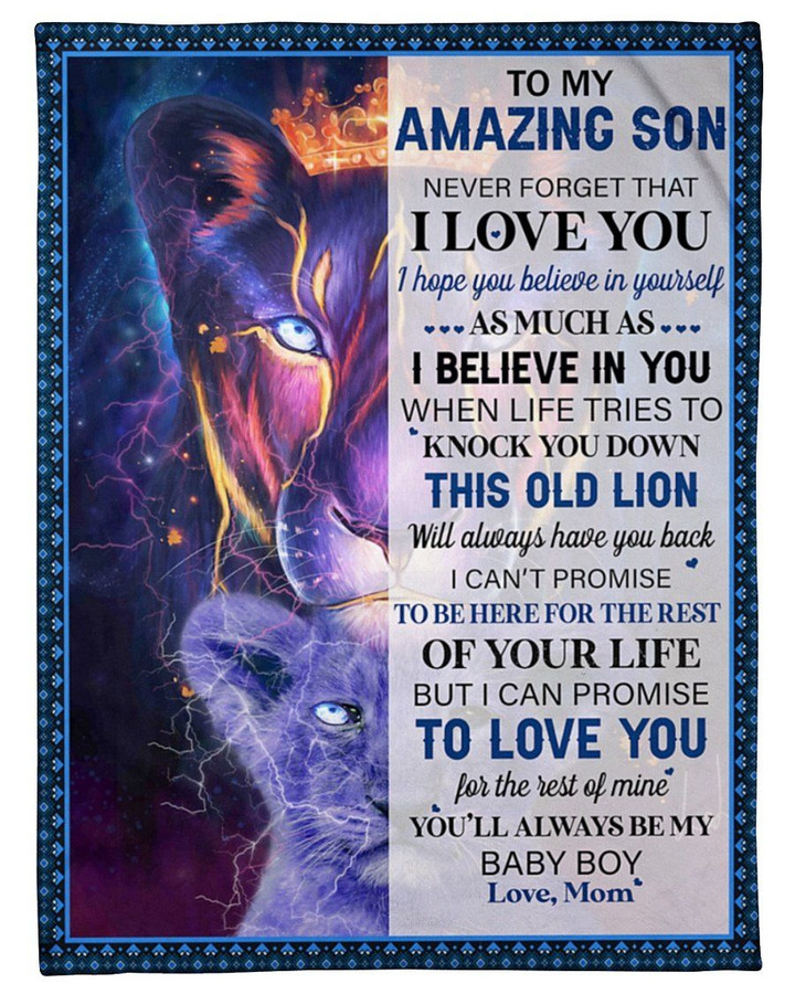 Never Forget That I Love You Lion Queen Mom Gift For Son Sherpa Fleece Blanket