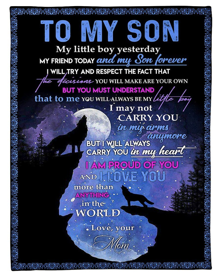 Howling Wolf Gift For Son I'll Always Carry You In My Heart Sherpa Fleece Blanket Sherpa Blanket