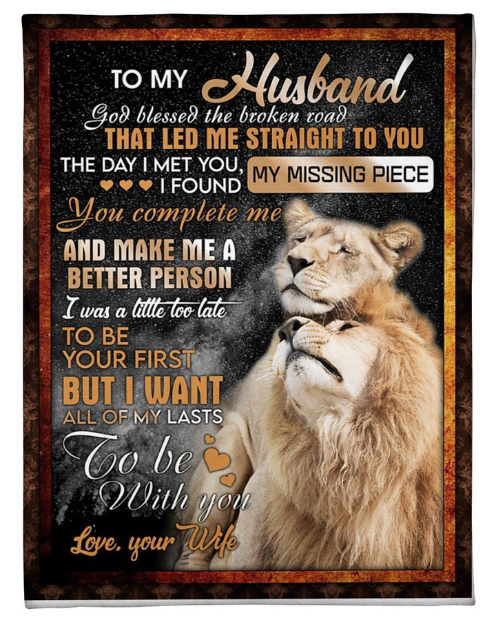 Wife Gift For Husband You Complete Me Lion Sherpa Fleece Blanket Sherpa Blanket