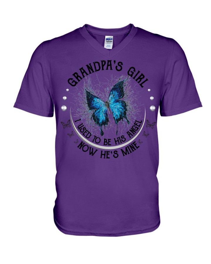 Blue Butterfly Gift For Grandpa I Used To Be His Angel Guys V-Neck