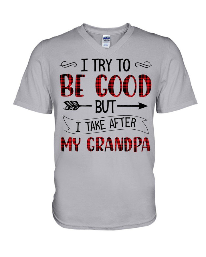 Gift For Grandpa Plaid Red I Try To Be Good Guys V-Neck