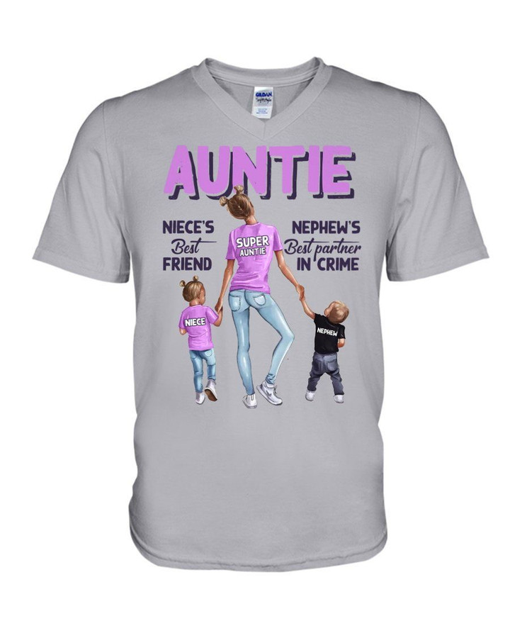 Purple Pink Design How Important Of Auntie To Niece And Nephew Family Gift Guys V-Neck