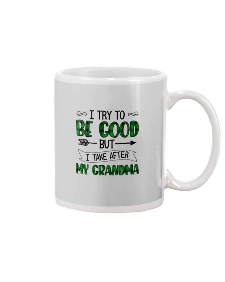 Grandma Gift For Grandchild Plaid Green I Try To Be Good Mug
