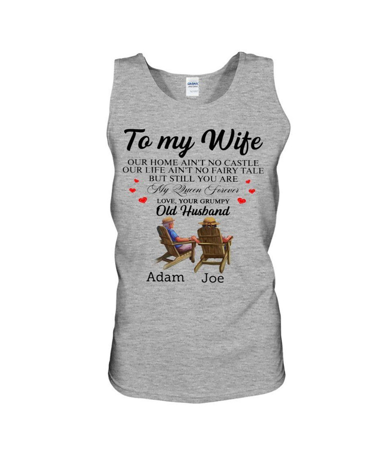 Old Couple Our Home Ain't No Castle Custom Name Adam Gift For Wife Name Joe Unisex Tank Top