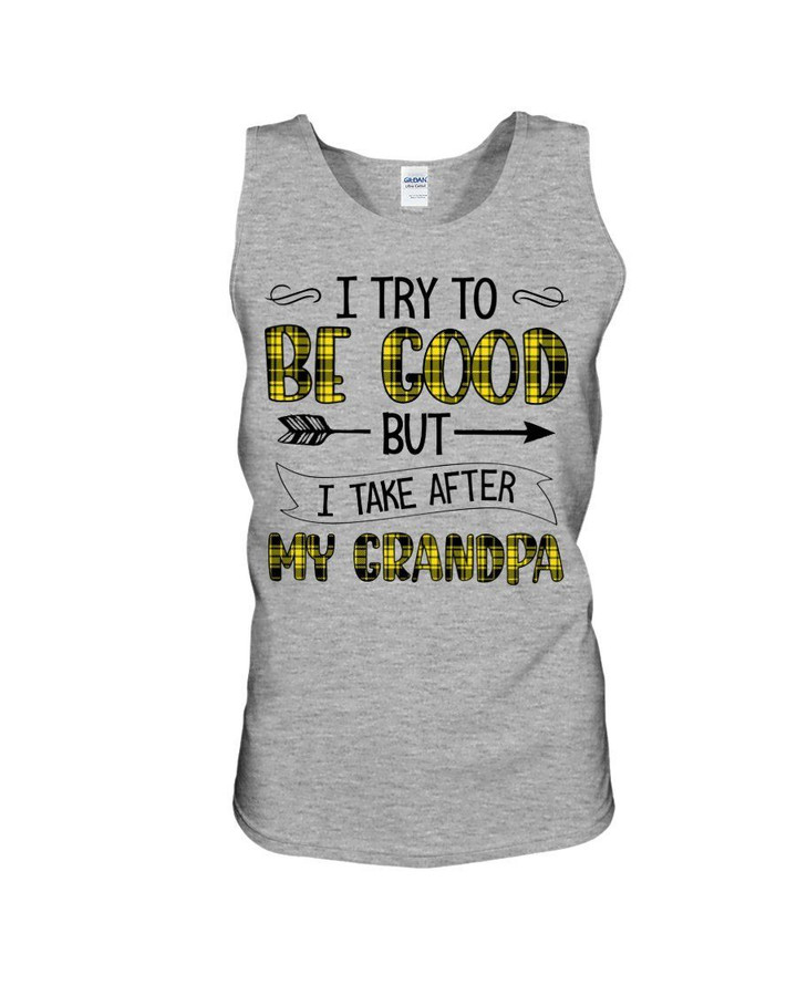 Grandpa Gift For Grandchild Plaid Yellow I Try To Be Good Unisex Tank Top