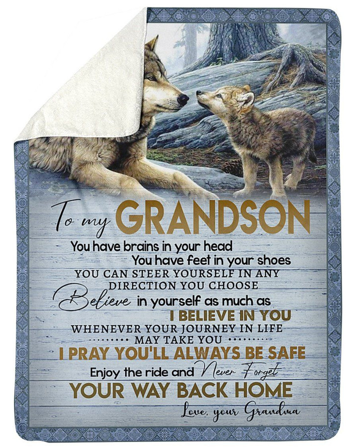 You Have Brains In Your Head Wolf Sherpa Fleece Blanket Grandma Gift For Grandson Sherpa Blanket
