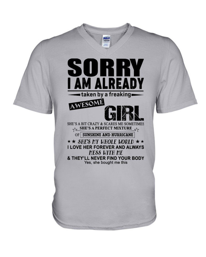 I'm Already Taken By A Freaking Awesome Girl Gift For Wife Guys V-Neck