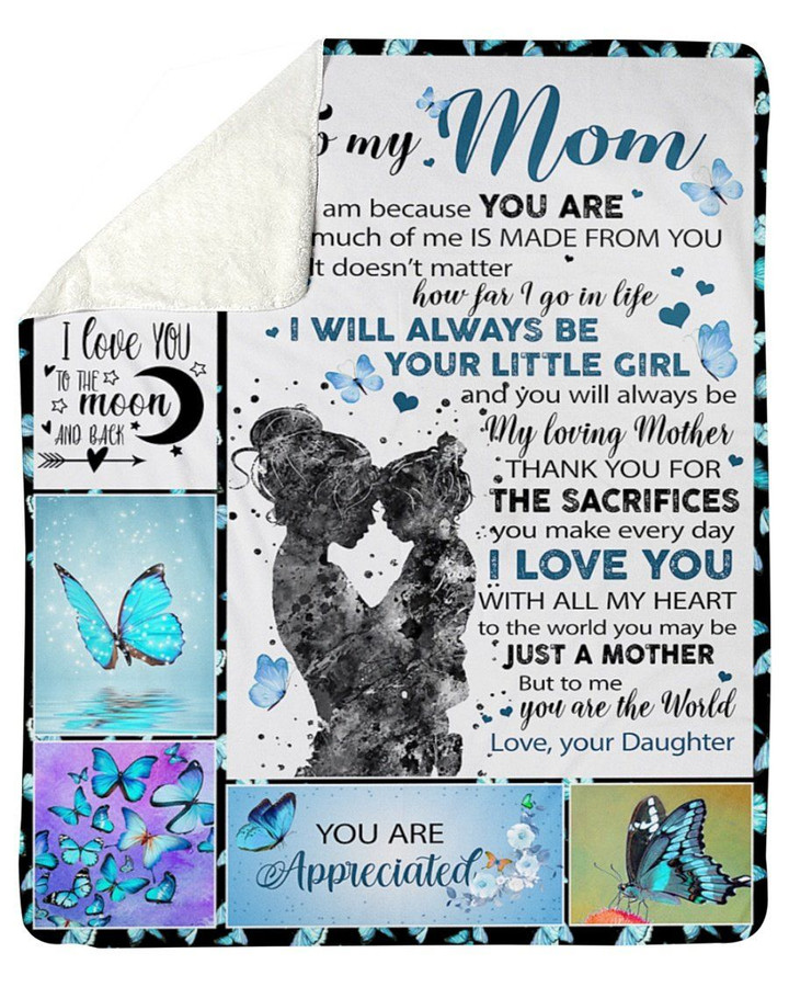 Daughter Gift For Mom To Me You Are The World Butterflies Sherpa Fleece Blanket Sherpa Blanket