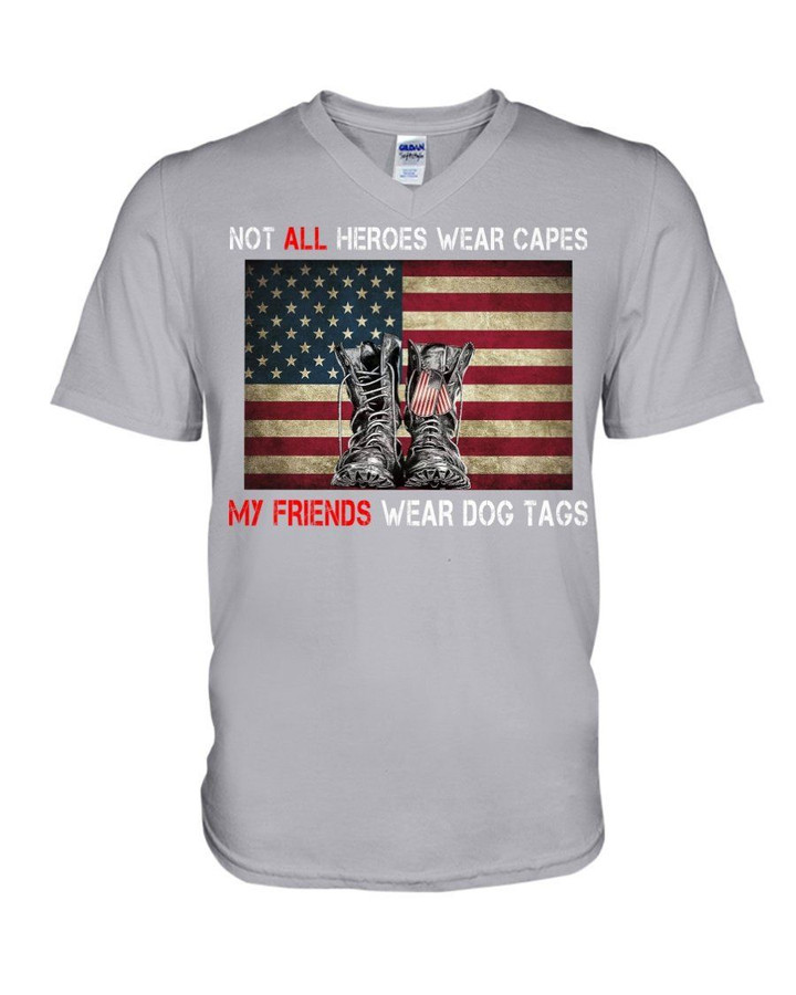 My Friends Wear Dog Tags USA Flag Boots Gift For Men Guys V-Neck