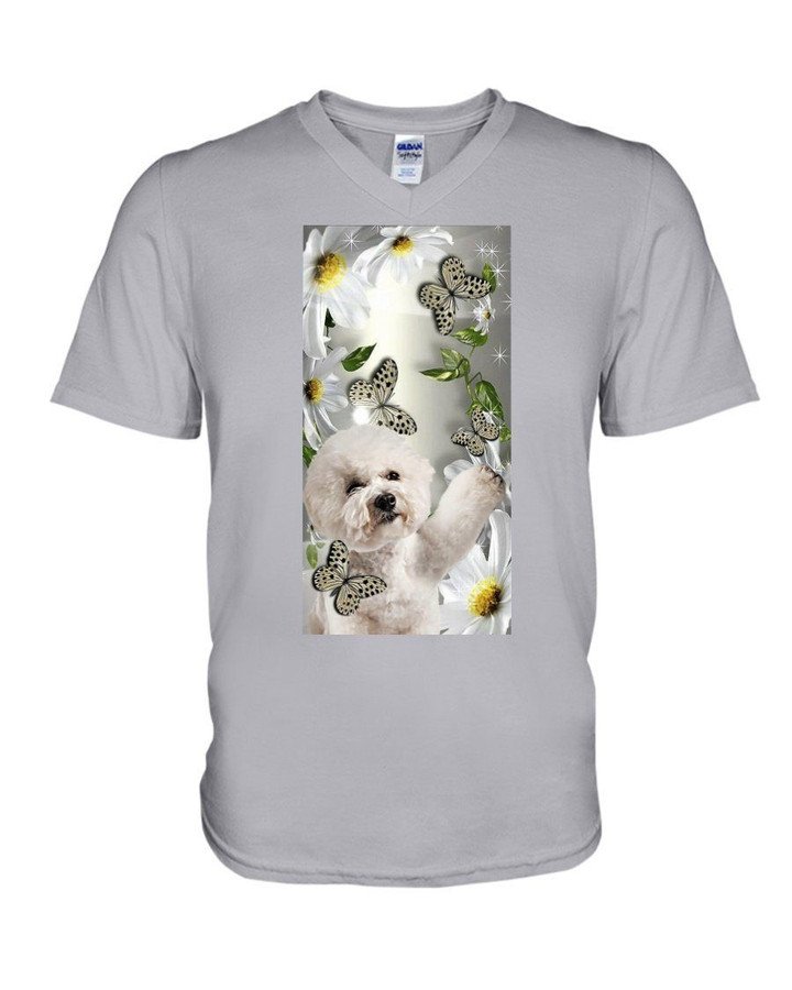 Bichon Frise Daisy And Butterfly Gift For Dog Lovers Guys V-neck