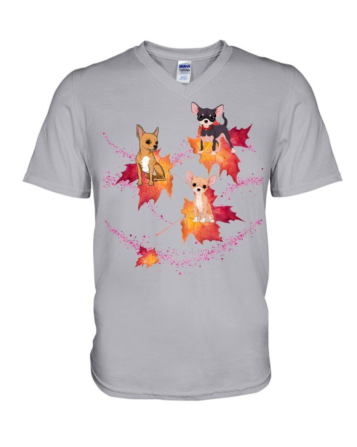 Chihuahua With Maple Leaves Gift For Dog Lovers Guys V-neck