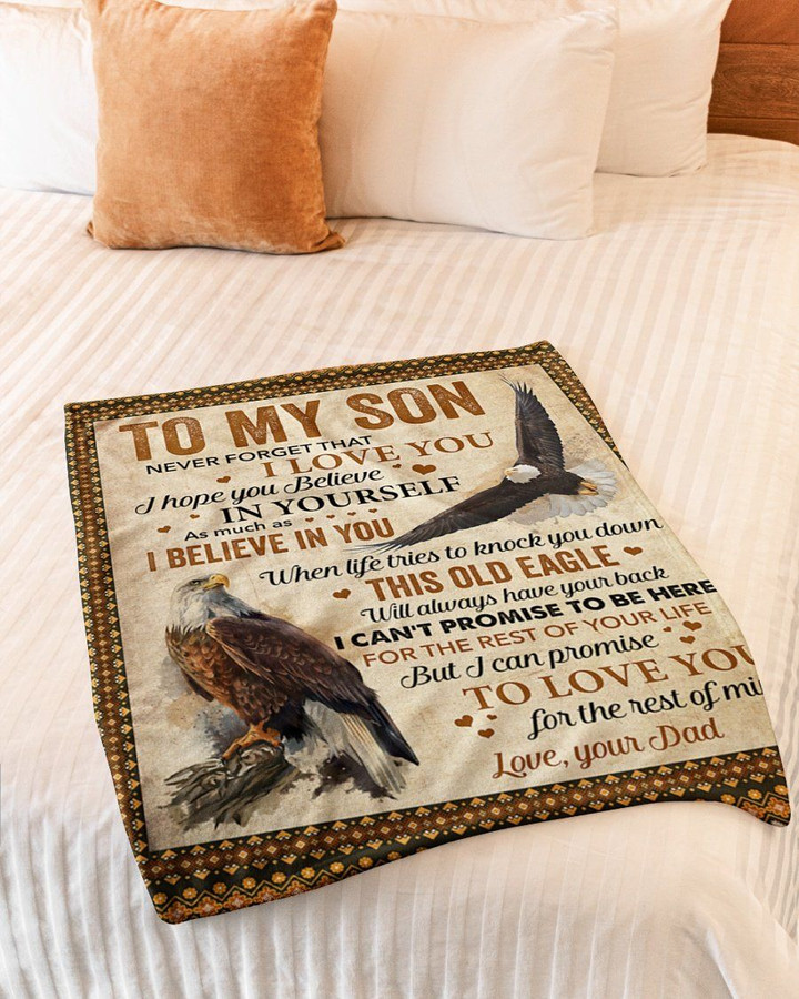 Never Forget That I Love You Eagle Vintage Design Father Gift For Son Sherpa Fleece Blanket