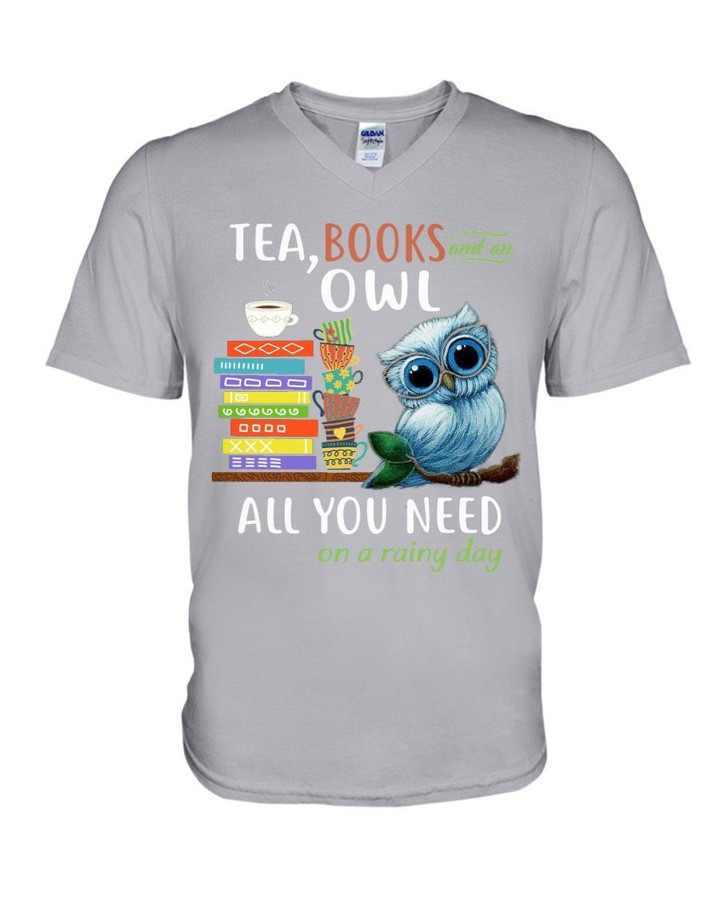 Tea Books And Owl All You Need On A Rainy Day Guys V-neck