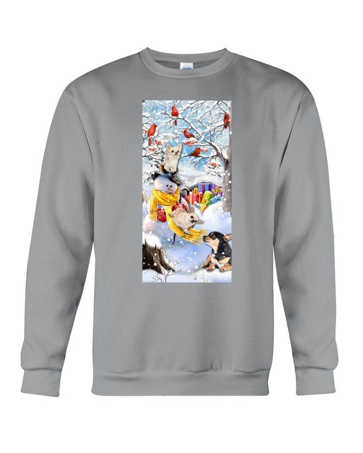 Snowman Chihuahua Slipping And Cardinal Gift For Dog Lovers Sweatshirt