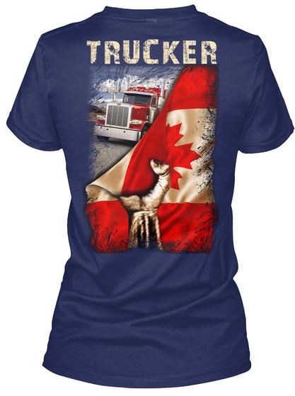 Trucker Love Truck Behind American Flag Trending Ladies V-neck