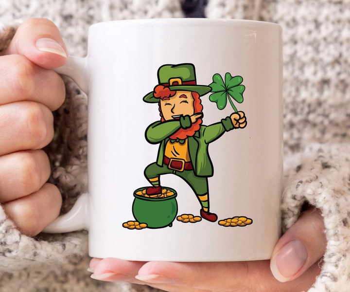 Dabbing Leprechaun Holding Shamrock St Patrick's Day Printed Mug
