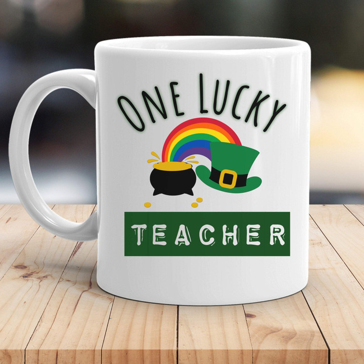 One Lucky Teacher Rainbow Irish St. Patrick's Day Printed Mug