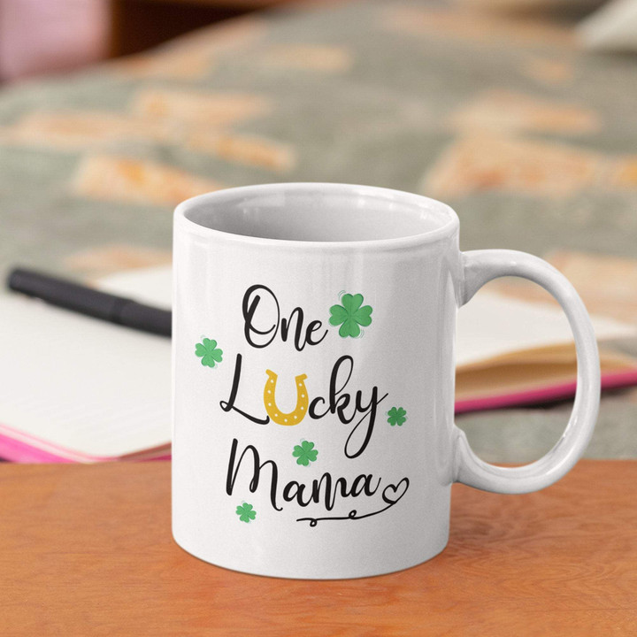Lucky Mama Gold Horseshoe Clover St Patrick's Day Printed Mug
