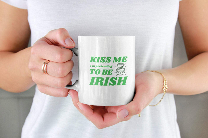 Kiss Me I'm Pretending To Be Irish Clover St Patrick's Day Printed Mug