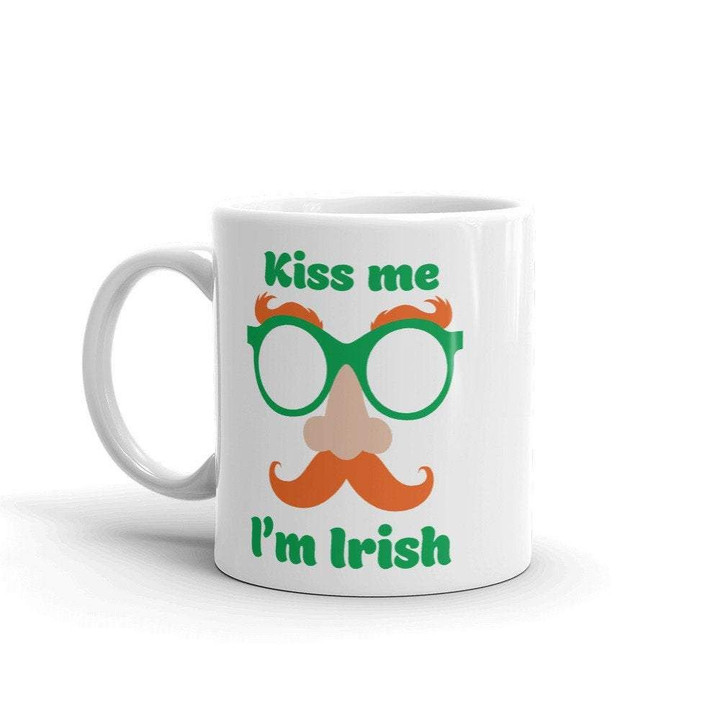Kiss Me I’m Irish Leprechaun Face Clover St Patrick's Day Printed Mug