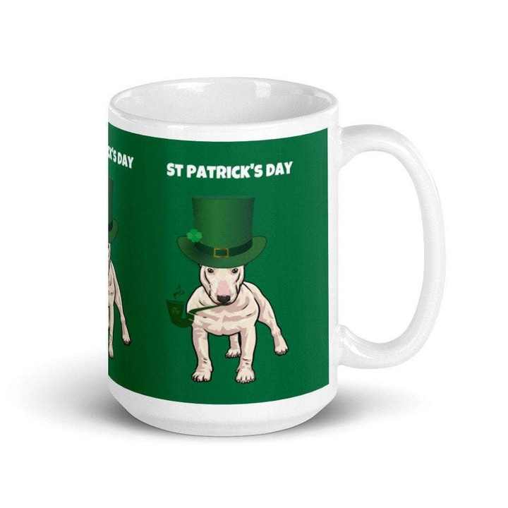 Bull Terrier Dog Green Hat Shamrock St Patrick's Day Printed Mug