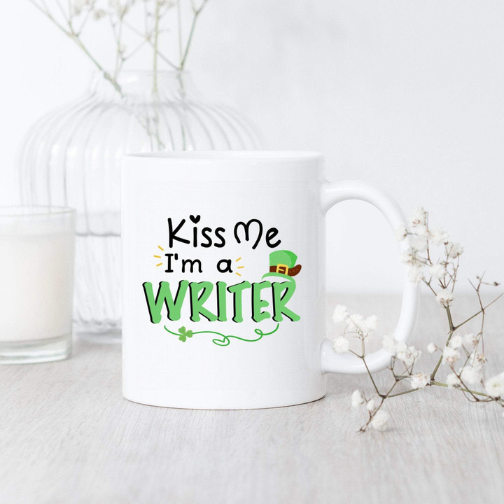 I'm A Writer Kiss Me Shamrock St. Patrick's Day Printed Mug