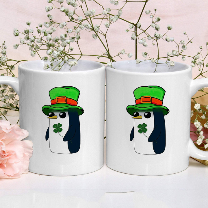Penguins With Clover St Patrick's Day Printed Mug
