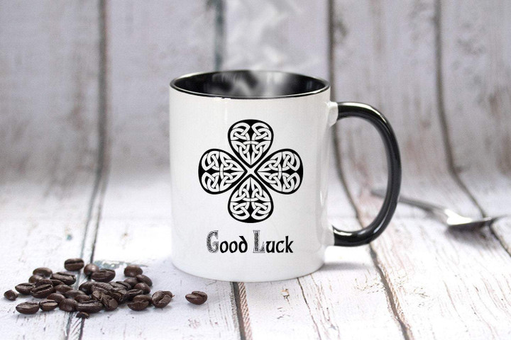 Black And White Four Leaf Shamrock St Patrick's Day Printed Accent Mug