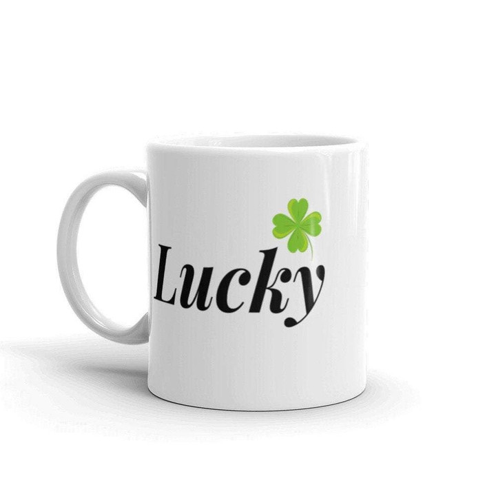 Lucky Black Letter Shamrock St Patrick's Day Printed Mug