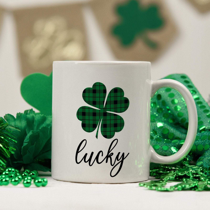 Lucky Plaid Green Shamrock St Patrick's Day Printed Mug