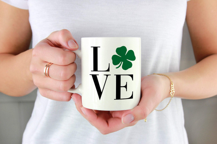 St. Patrick's Day Green Shamrock Love White Printed Mug