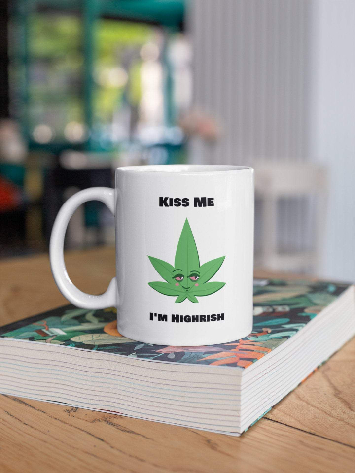 Kiss Me I'm Highrish Smiling Weed St Patrick's Day Printed Mug