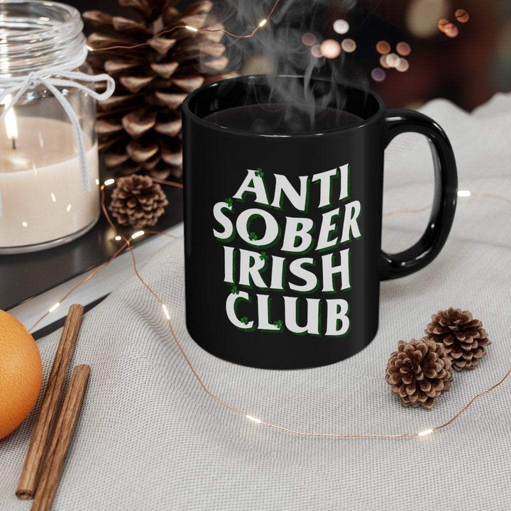 Anti Sober Irish Club Clover St Patrick's Day Printed Mug