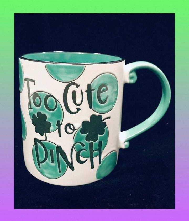 Too Cute To Pinch Polka Dot Clover St Patrick's Day Printed Accent Mug