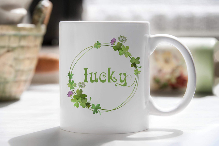 Lucky Floral Circle Shamrock St. Patrick's Day Printed Mug