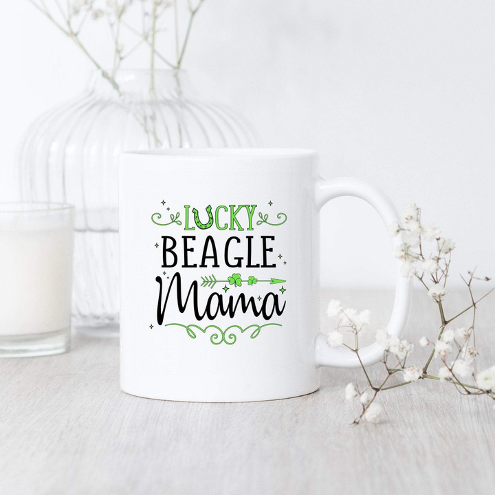 Lucky Beagle Mama Green Horseshoe St Patrick's Day Printed Mug