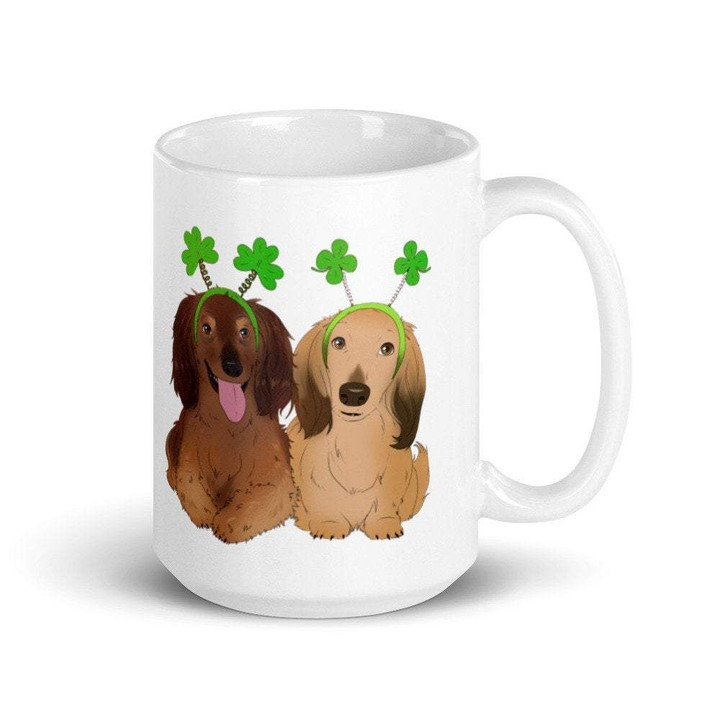 Two Cuddly Dachshunds Shamrock St. Patrick's Day Printed Mug
