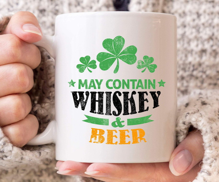 May Contain Whiskey And Beer St Patrick's Day Printed Mug