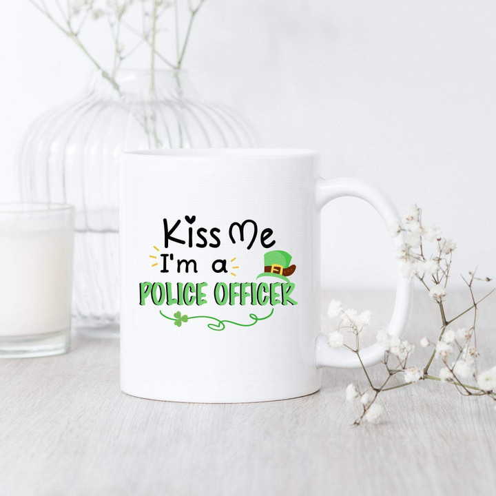 I'm A Police Officer Kiss Me Shamrock St. Patrick's Day Printed Mug