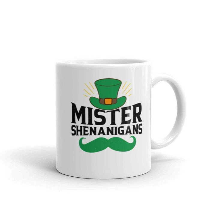 Mister Shenanigans Green Mustage Shamrock St Patrick's Day Printed Mug