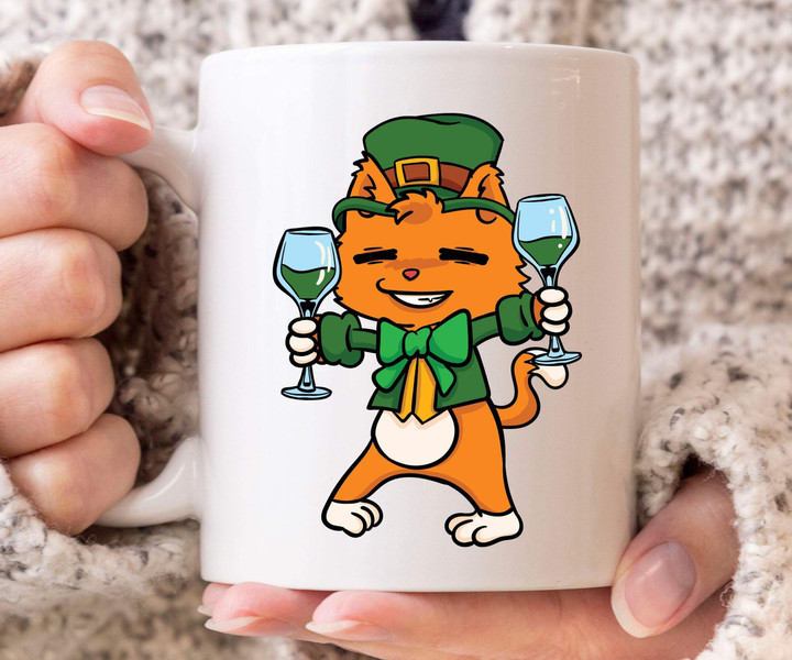Cat Leprechaun With Beer Shamrock St Patrick's Day Printed Mug
