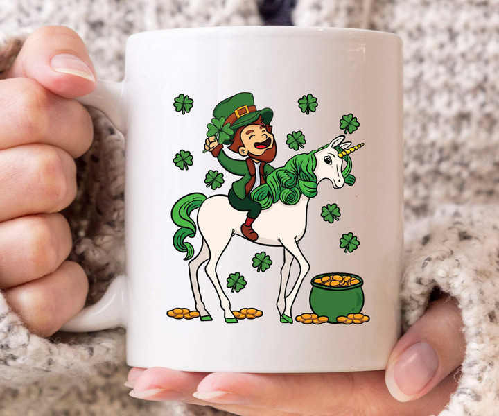 Unicorn Leprechaun Clover St Patrick's Day Printed Mug