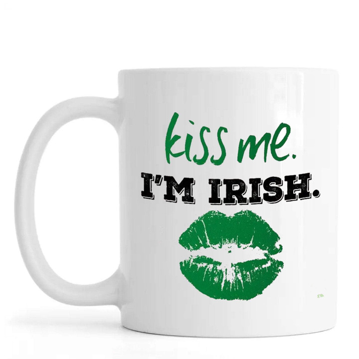 Kiss Me I'm Irish Green Lip Clover St Patrick's Day Printed Mug
