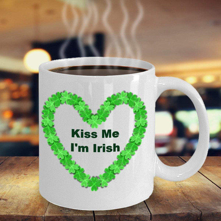 Kiss Me I'm Irish Heart Shamrock St Patrick's Day Printed Mug
